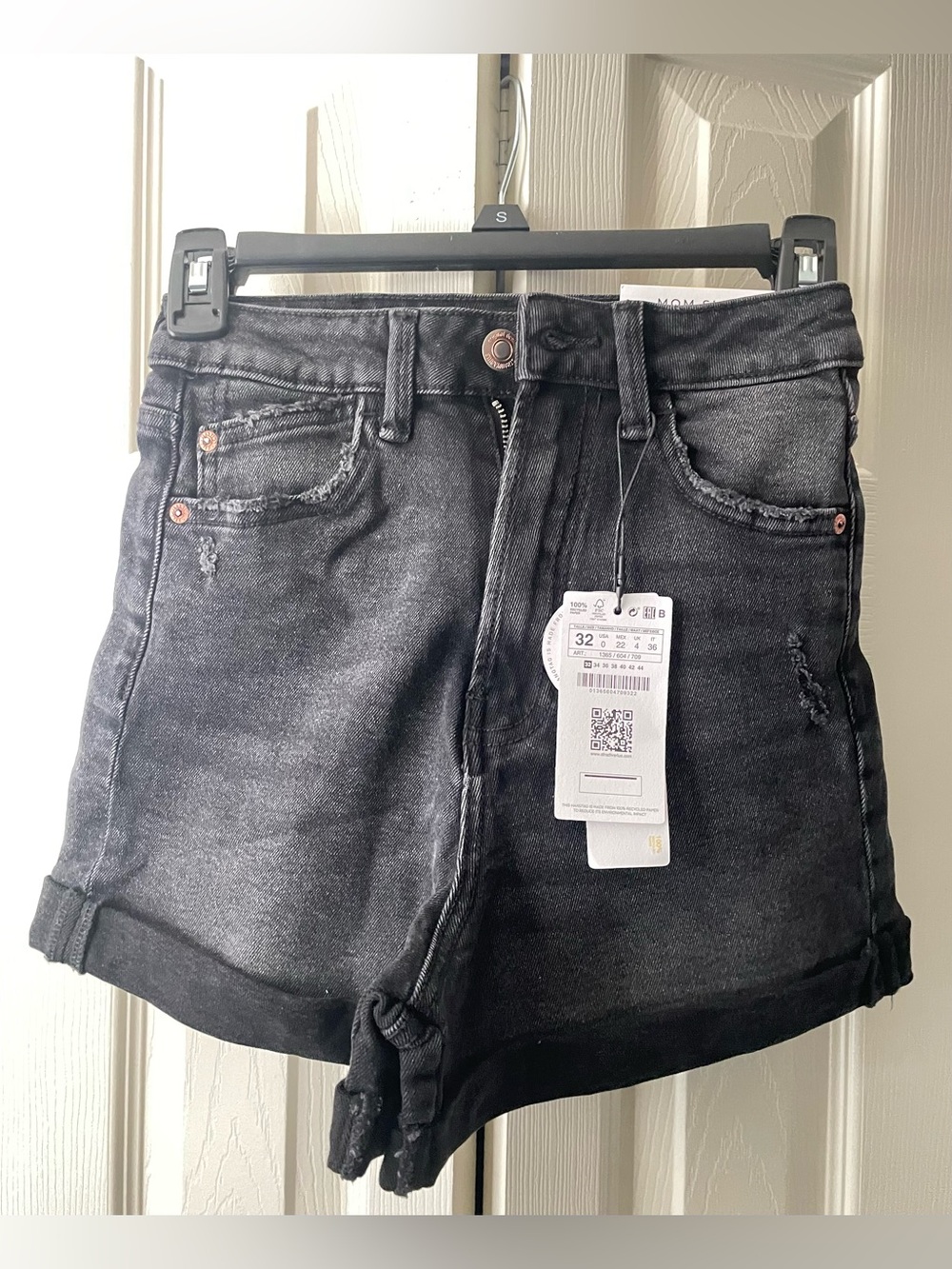 stradivarius Black Washed High-Rise Rolled Hem Jean Shorts